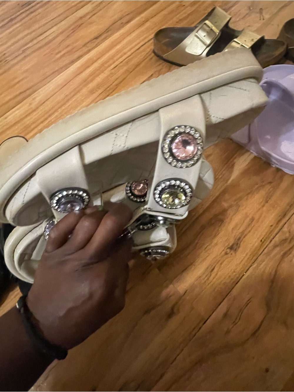 Kurt Geiger Cream Jeweled Slide Sandals - Picture 3 of 5